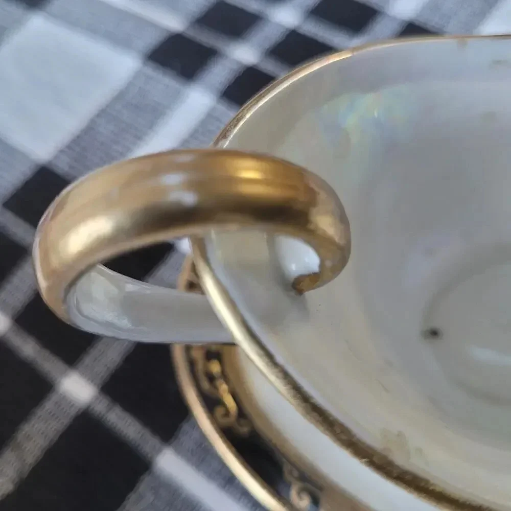 Antique Noritake Creamer Cup Saucer Japan Jeweled Gold Black Beaded Crestwood